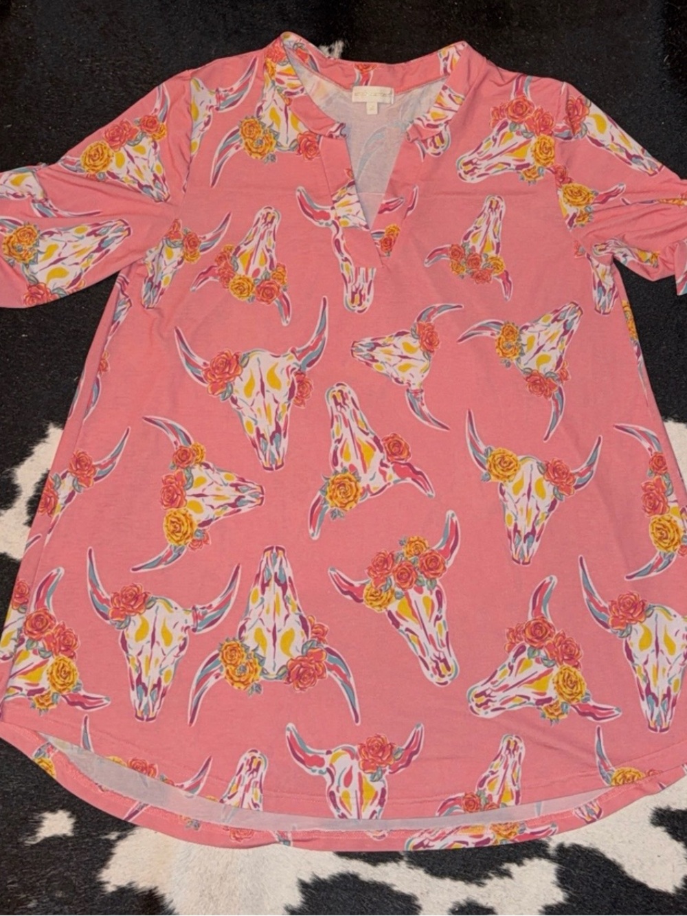 Simply Southern Pink Floral Steer Skull Tunic